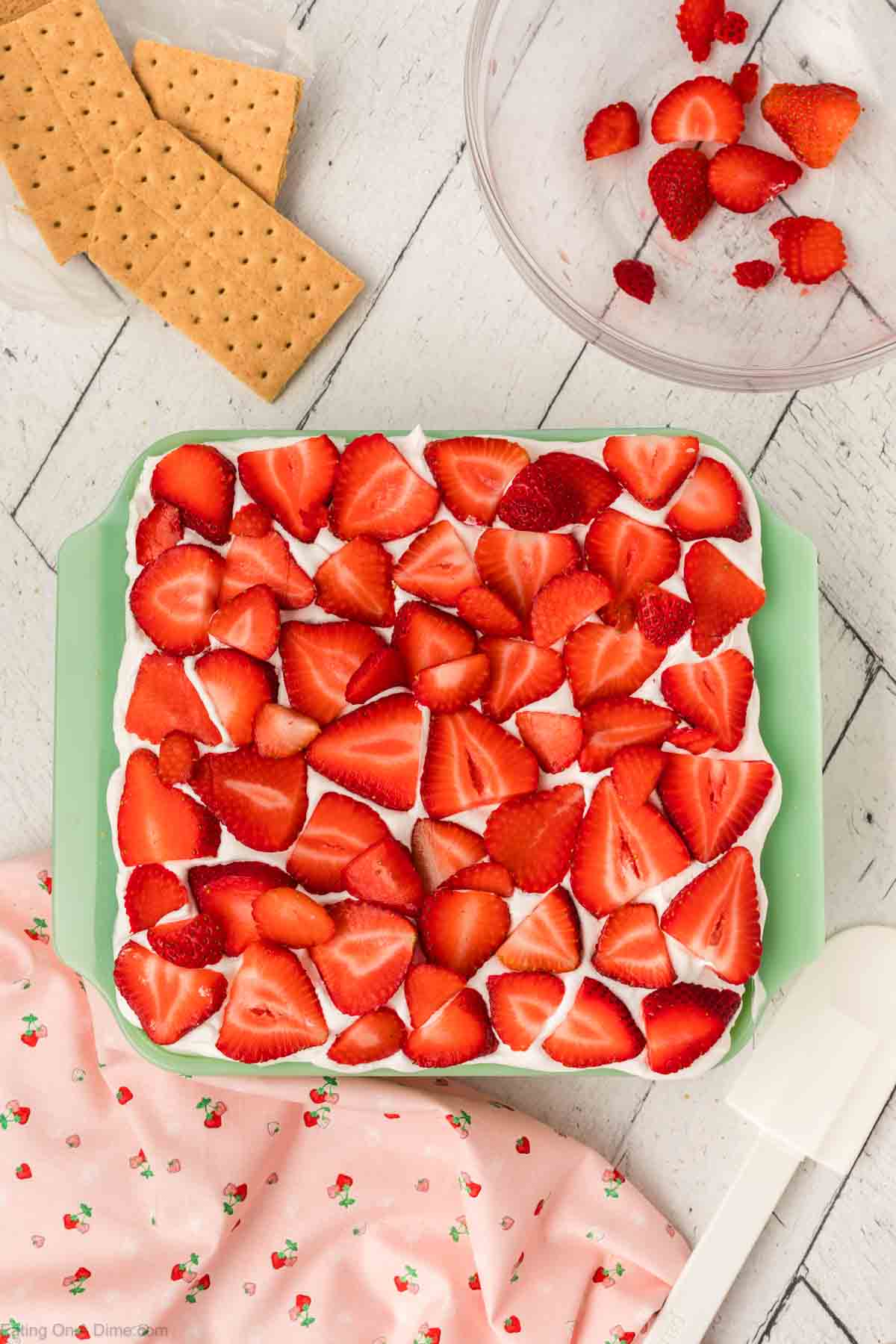 Strawberry Icebox cake in a baking dish