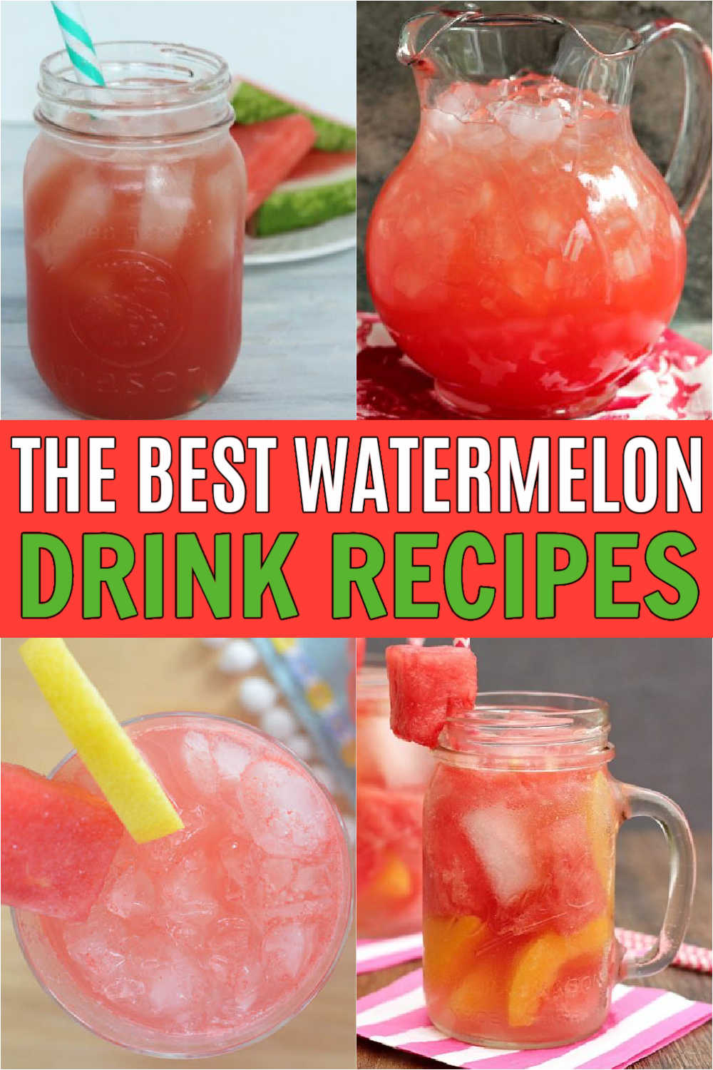 Try these Watermelon drink recipes anytime you need a cool and refreshing drink in minutes. Beat the heat with these easy, nonalcoholic and tasty drinks that are perfect for kids and for adults! #eatingonadime #drinkrecipes #watermelonrecipes #easyrecipes 