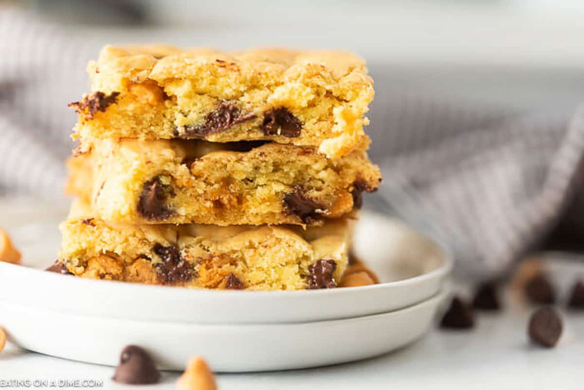 Butterscotch Chocolate Chips cut into squares stacked on a plate