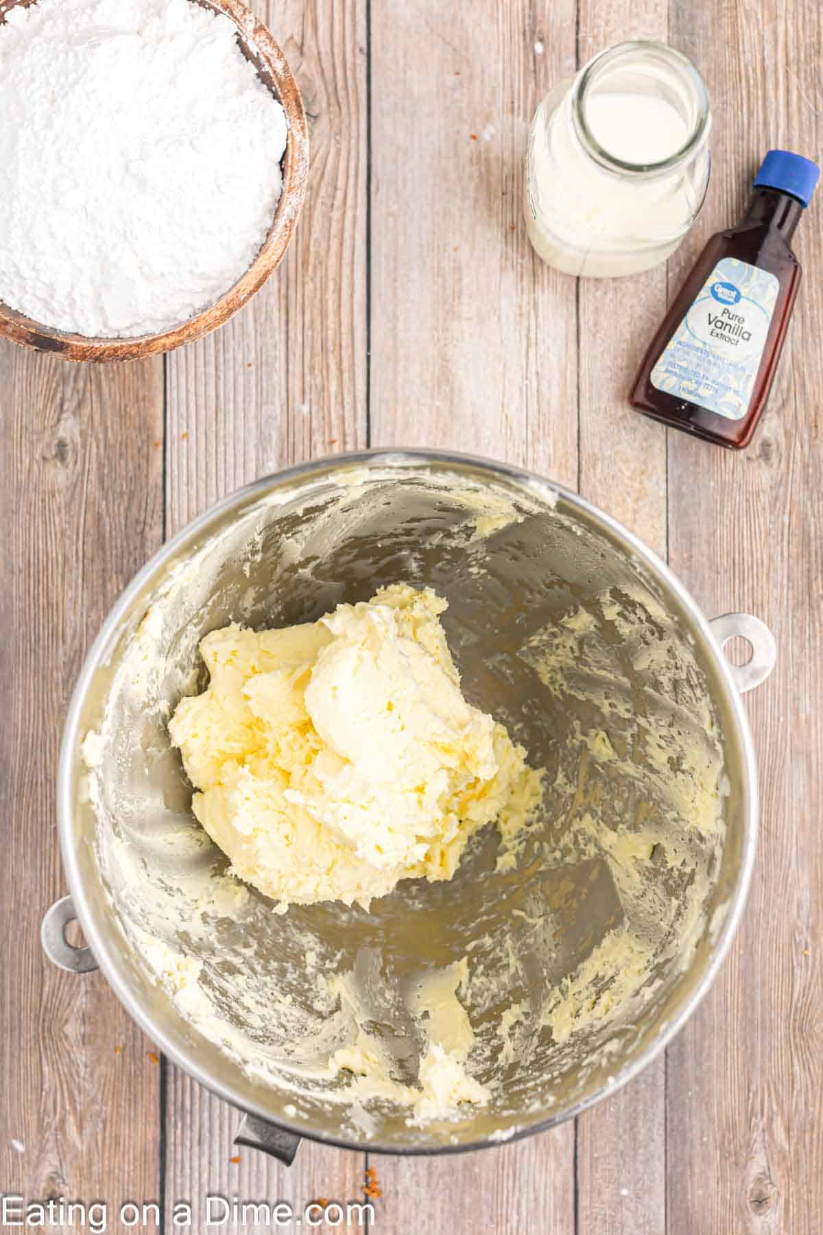 Cream butter in stand mixer bowl