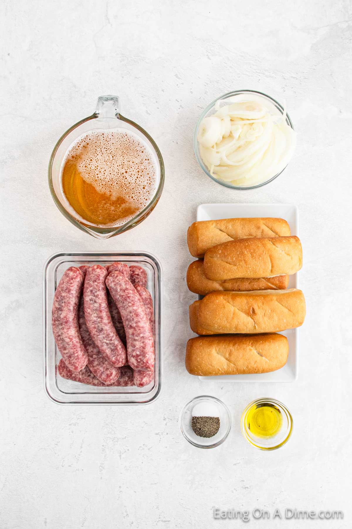 Bear, onions, rolls, and raw brats, oil and seasoning