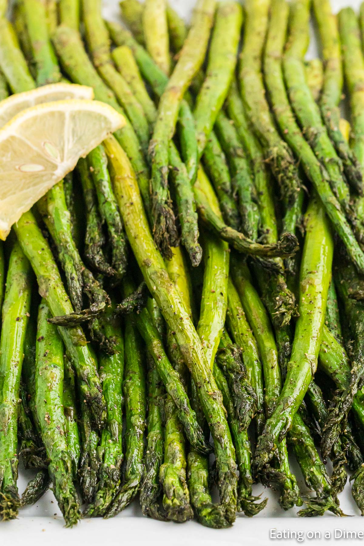 Close up image of asparagus on a platter