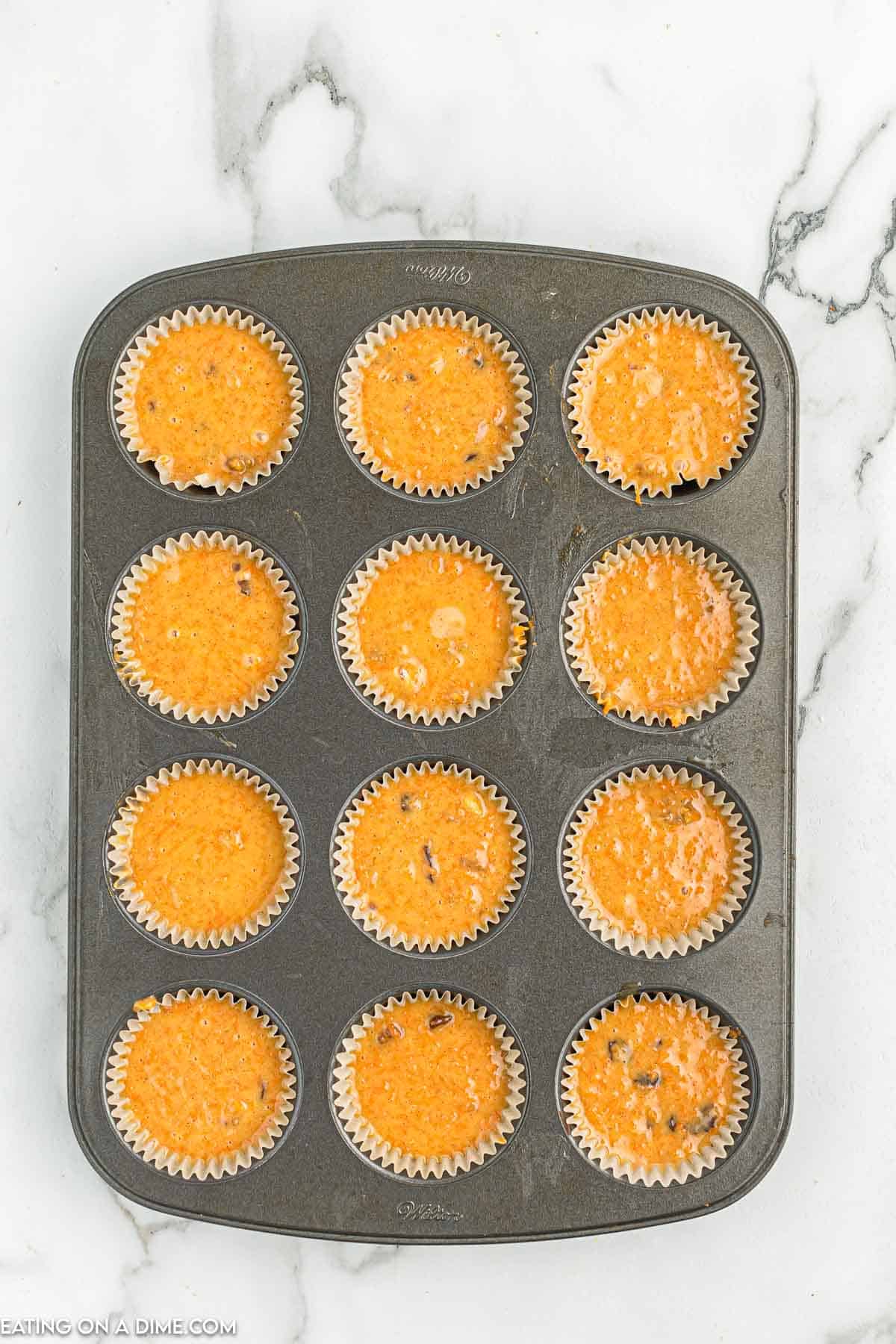 Pour the cupcake batter in muffin tin
