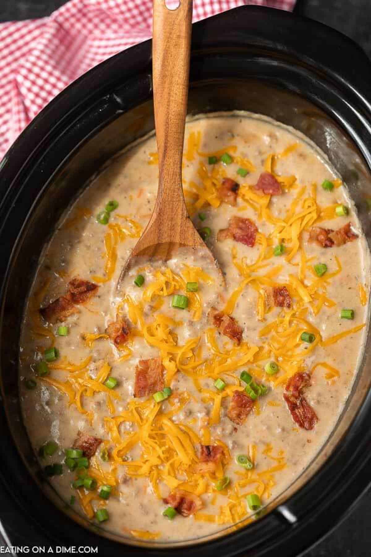 Crockpot Cheeseburger Soup Recipe - Eating on a Dime