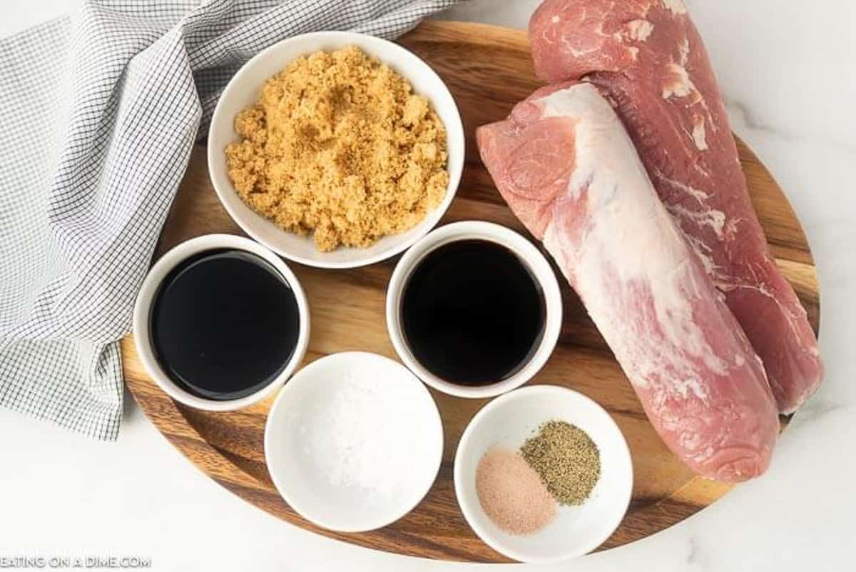 Pork Tenderloin ingredients - pork tenderloin, salt, pepper, water, brown sugar, cornstarch, balsamic vinegar, soy sauce