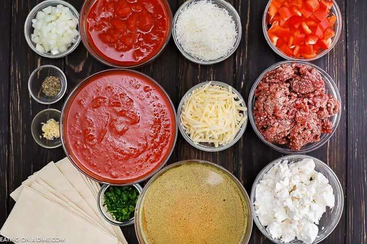 All the ingredients needed to make this instant pot lasagna soup recipe. 