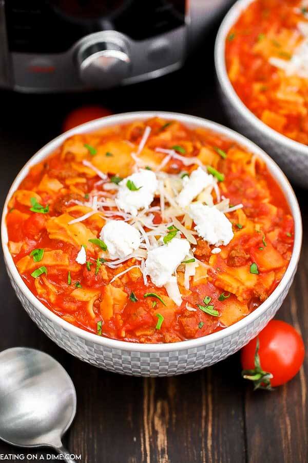 ?Overview of Lasagna Soup in a Bowl. 