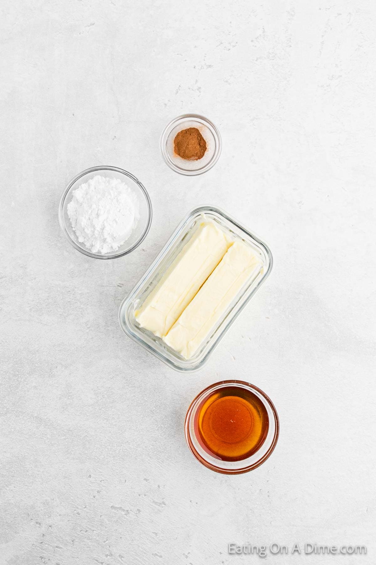 Ingredients - butter sticks, honey, cinnamon and powdered sugar