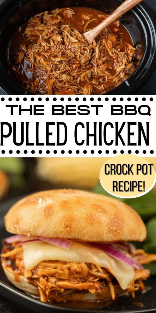 CROCK POT BBQ PULLED CHICKEN Recipe - Try this easy crock pot BBQ pulled chicken for your next meal. These BBQ chicken sandwiches tastes great and are simple to make.  You will love this classic slow cooker BBQ chicken recipe! #eatingonadime #crockpotrecipes #slowcookerrecipes #pulledchicken #bbqchicken
