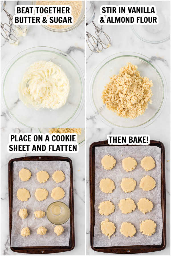 4 photos of process of making cookies.