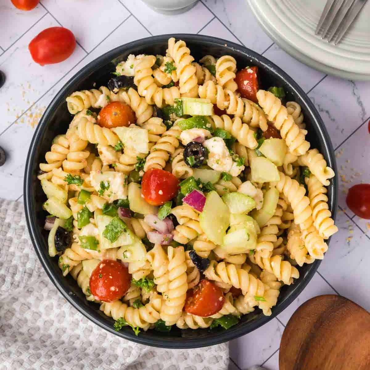 Pasta salad in a bowl bowl