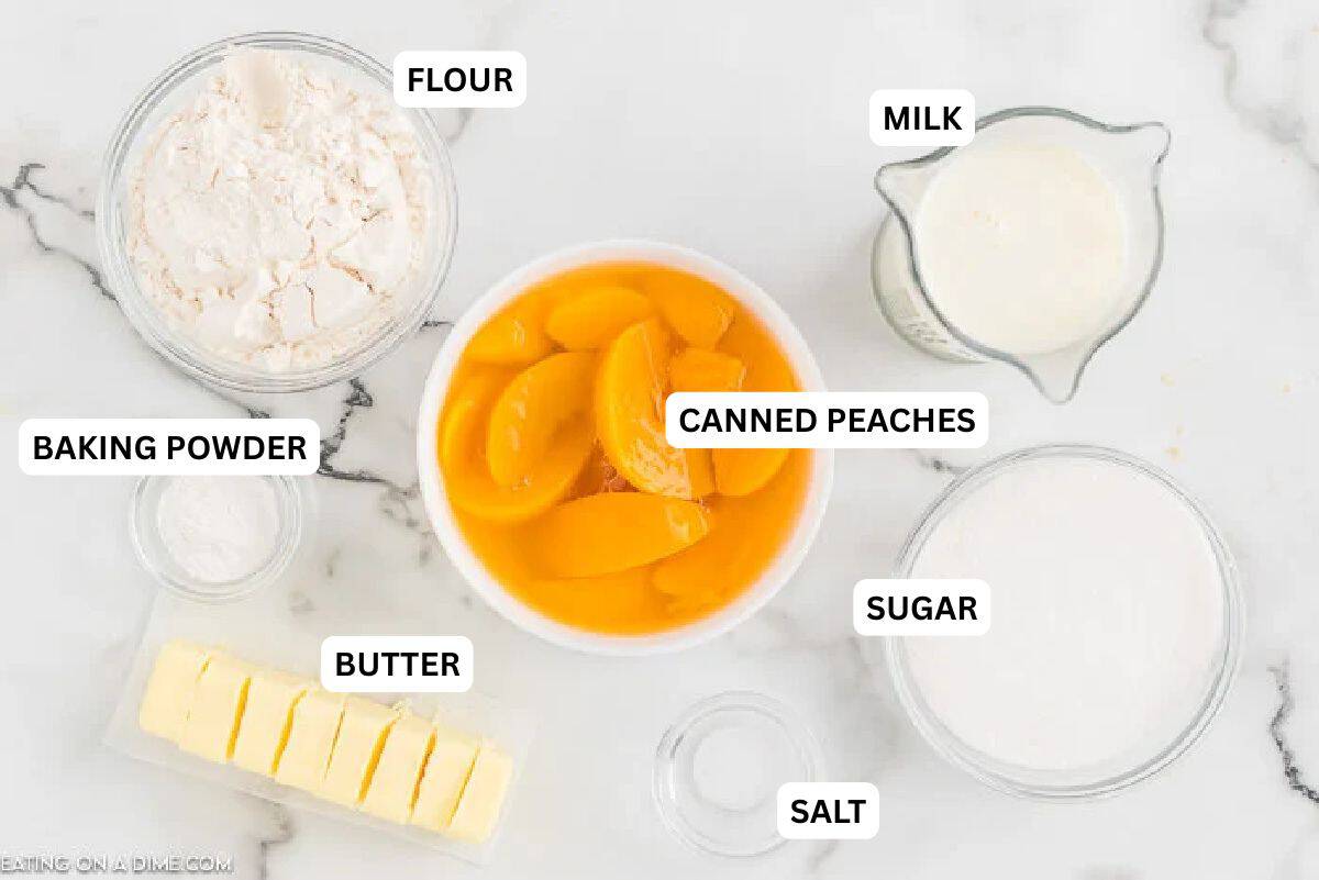 Come home to the best Crock pot peach cobbler recipe all ready to enjoy. The slow cooker does all of the work and we love it with ice cream. Ingredients needed for this recipe includes canned peaches, flour, sugar, milk, baking powder, butter, and salt.