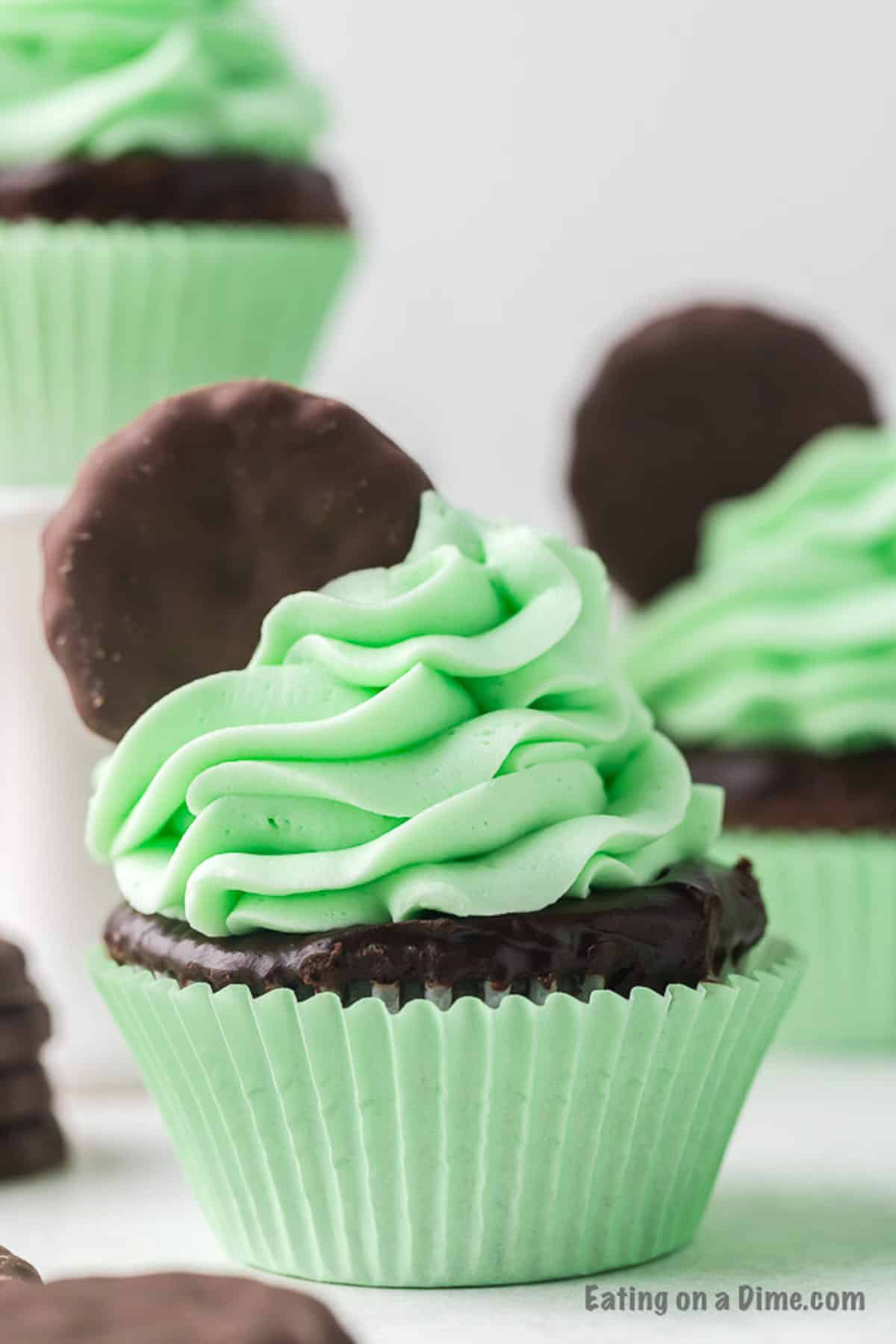 Close up image of Thin Mint Cupcakes
