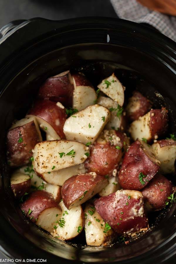 close up photo of potatoes in crock pot