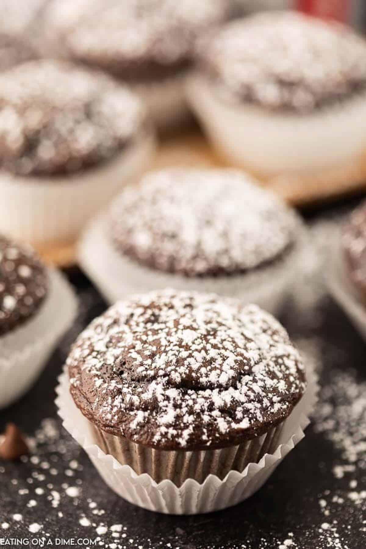 skinny chocolate cupcakes with powdered sugar