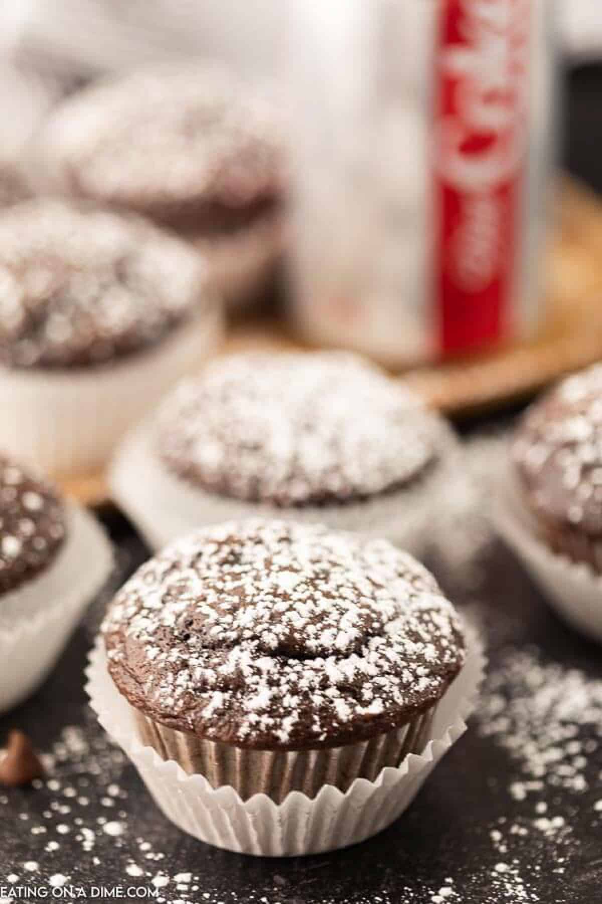 skinny chocolate cupcakes with powdered sugar