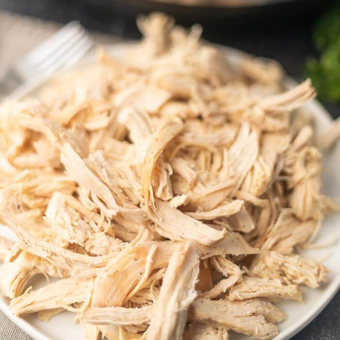closeup picture of shredded chicken