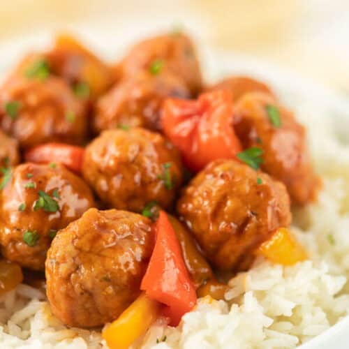 Crock pot sweet and sour meatballs have a delicious combination of flavors that you will love. Serve over rice for a quick dinner idea.