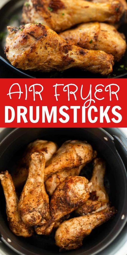 Learn how to make air fryer drumsticks. These are the best easy drumsticks made in the air fryer.  Check out these quick and simple chicken legs recipe! #eatingonadime #airfryerrecipes #chickenrecipes #drumstickrecipes 

