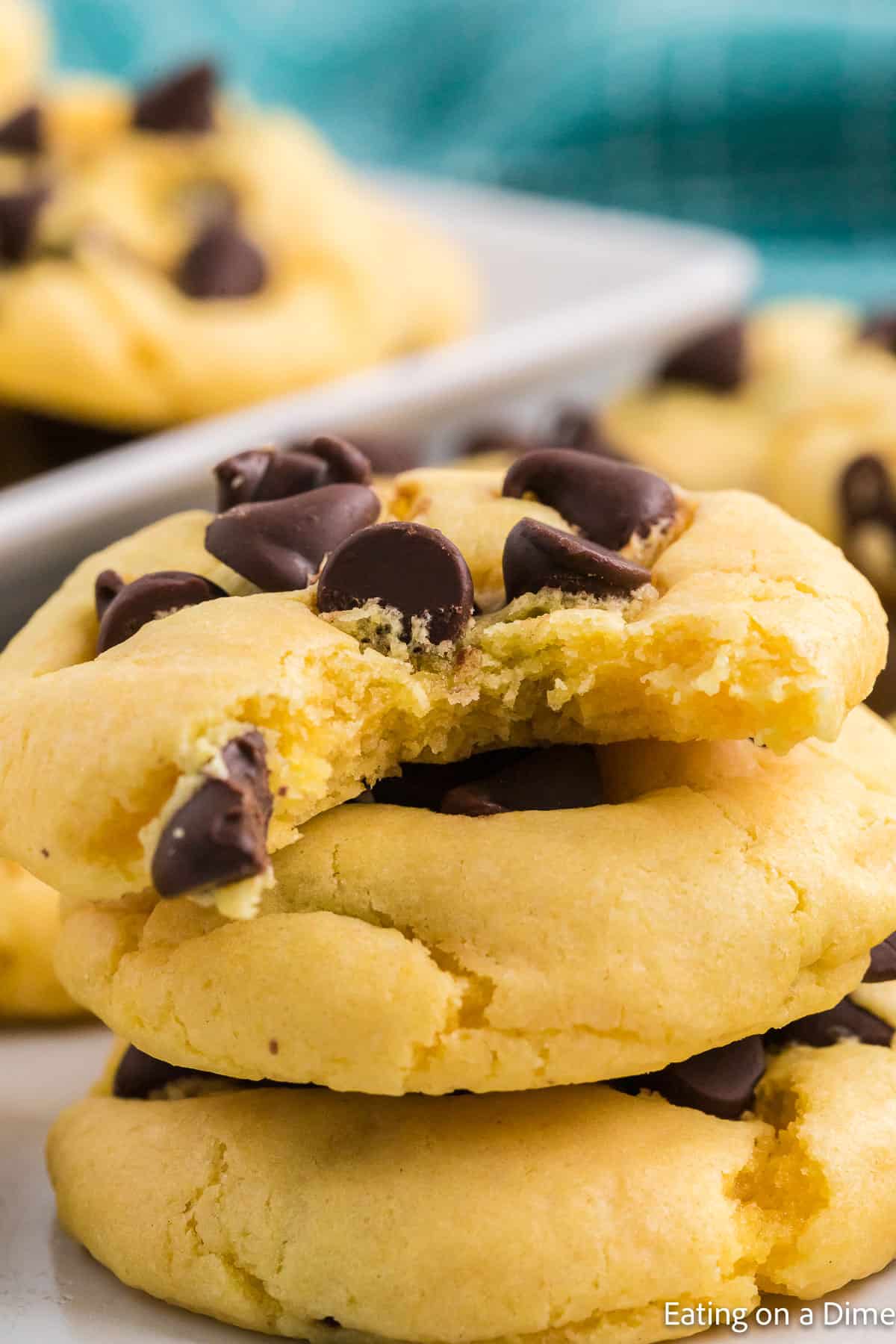 Cake Mix Chocolate Chip Cookies stacked