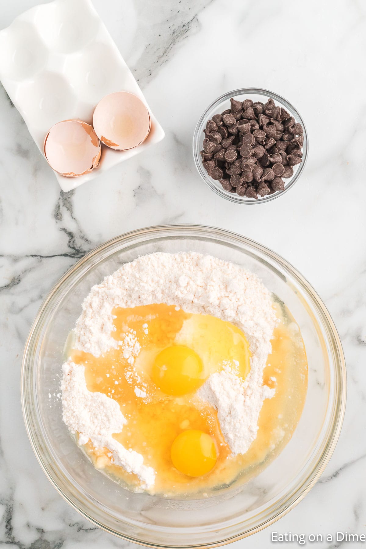 Combining the ingredients in a bowl 