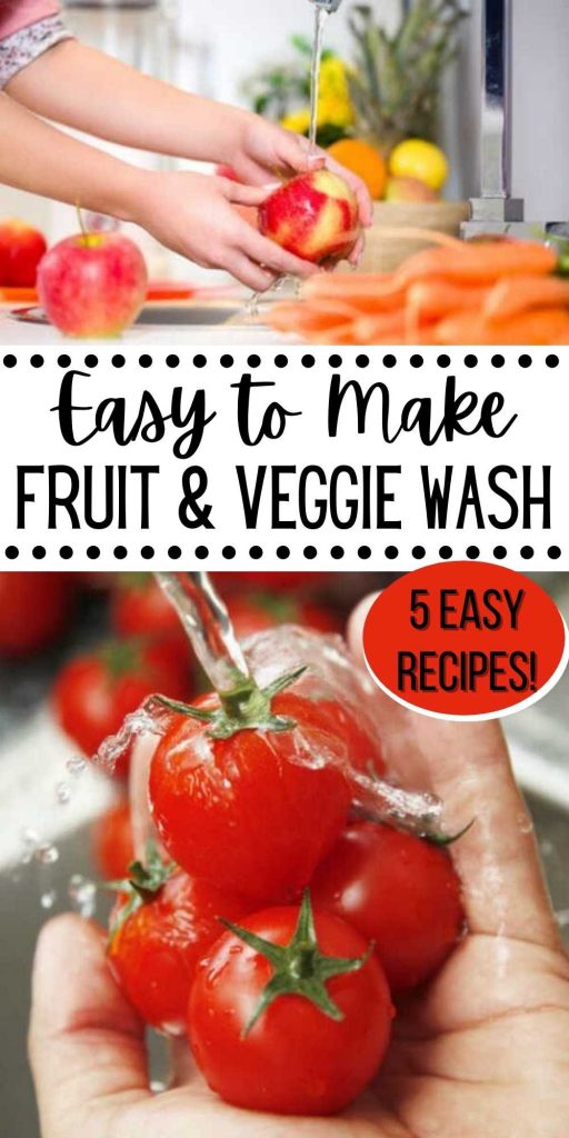 It is really important to wash fruits and vegetables thoroughly. We have the best fruit and vegetable wash ideas to clean produce. Check out these 5 Easy DIY fruit and veggie wash recipes.  All these recipes are homemade and natural.  Please all they are easy to make too! #eatingonadime #vegetablewashrecipes #fruitwashrecipes 
