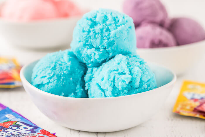 photo of blue raspberry ice cream in a bowl