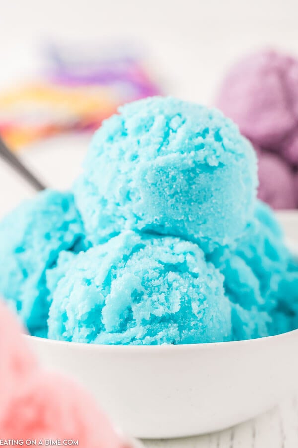 blue raspberry ice cream in a bowl