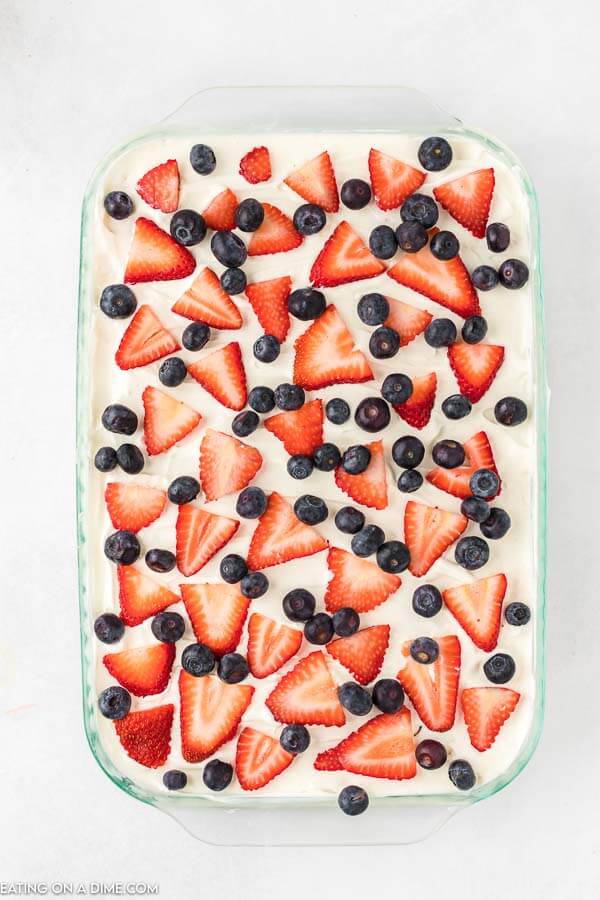 picture of july 4th icebox cake in 9x13 pan.