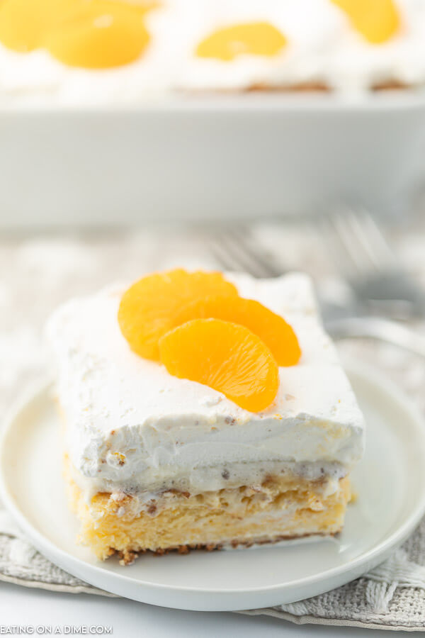 closeup photo of mandarin cake slice