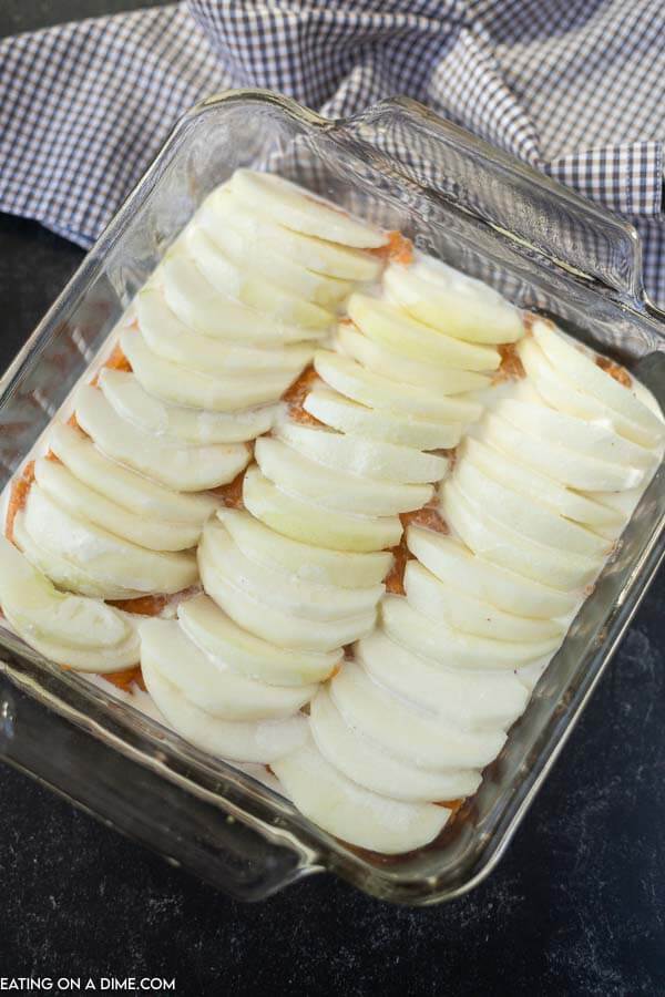 apple slices on top of casserole