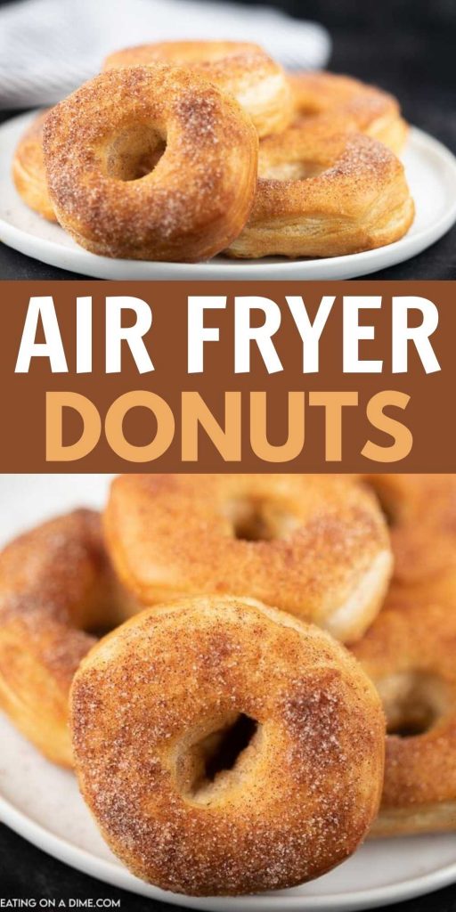 You are going to love these easy air fryer donuts that are ready in only 5 minutes.  These air fryer donuts and donuts holes are made with biscuits and no yeast is needed!  The entire family will love these air fryer donuts with biscuits and biscuit holes! #eatingonadime #easydonutrecipes #airfryerrecipes 
