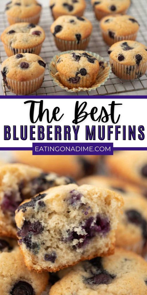 Try the best blueberry muffin recipe. This Blueberry Muffin Recipe is so yummy and easy to make too in only one bowl! These easy blueberry muffins are amazing.  This is the best blueberry muffins recipe made with fresh blueberries or frozen blueberries.  #eatingonadime #breakfastrecipes #muffinrecipes #blueberryrecipes 
