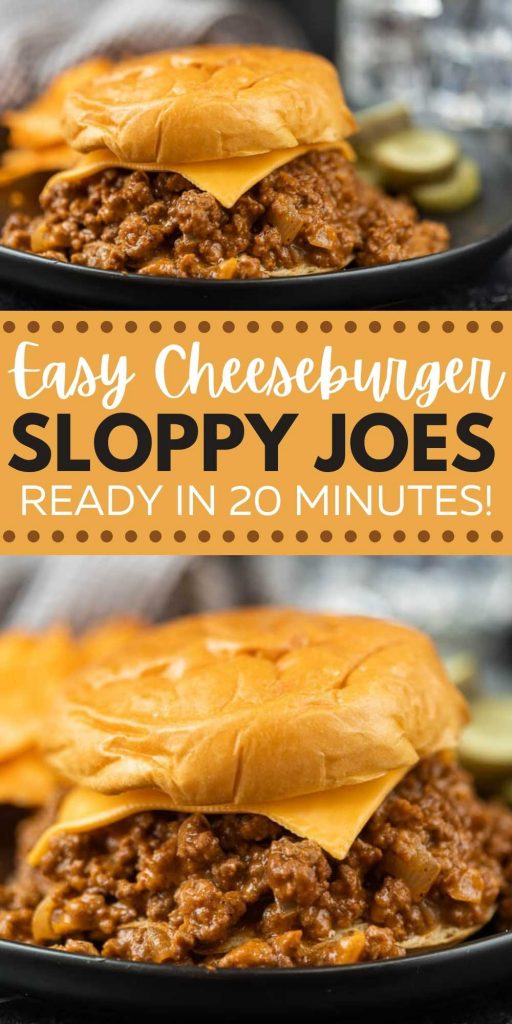 This cheeseburger sloppy joes recipe with ground beef is a big hit with everyone! You will love easy sloppy joes that is ready in only 20 minutes! This is truly the best sloppy joes recipe. Give Cheeseburger sloppy joes from scratch a try. #eatingonadime #sloppyjoes #cheeseburgerrecipes #beefrecipes 