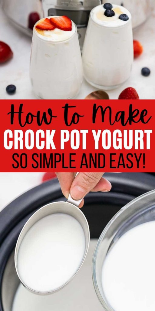 Crockpot yogurt is super easy to make and delicious. Let the slow cooker do all the work and save money too. You are going to love this easy homemade crock pot yogurt recipe.  This is the best simple Slow Cooker Yogurt Recipe! #eatingonadime #crockpotrecipes #slowcookerrecipes #yogurtrecipes 
