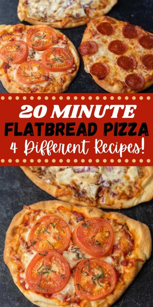 Try this easy homemade flatbread pizza recipe that your family will love and is ready in only 20 minutes! Everyone loves these flatbread pizza recipes.  They are easy to make with naan bread and healthy too.  Everyone in the family can make their favorite type of pizza! #eatingonadime #pizzarecipes #flatbreadrecipes 
