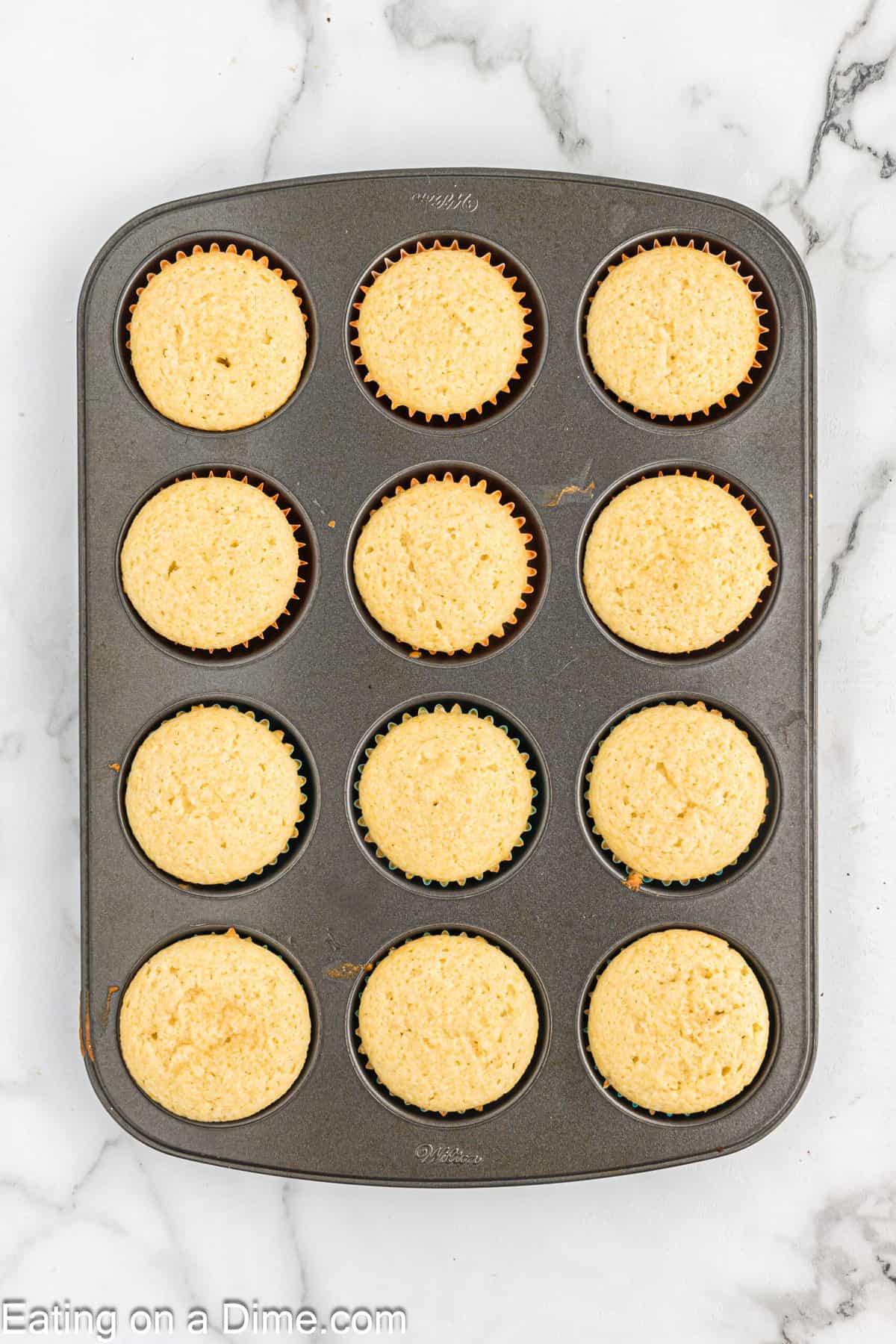 Baked cupcakes in a muffin tin