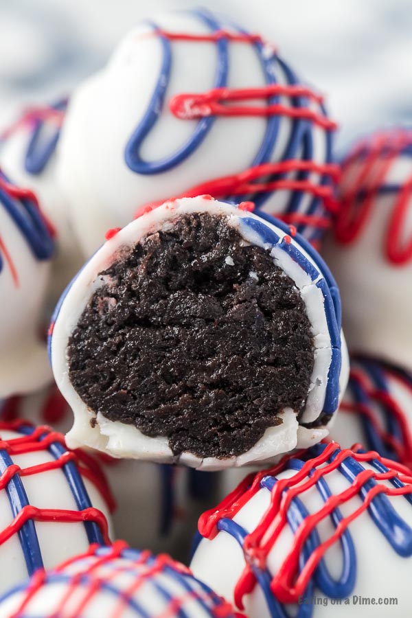 oreo truffles and one close up cut in half