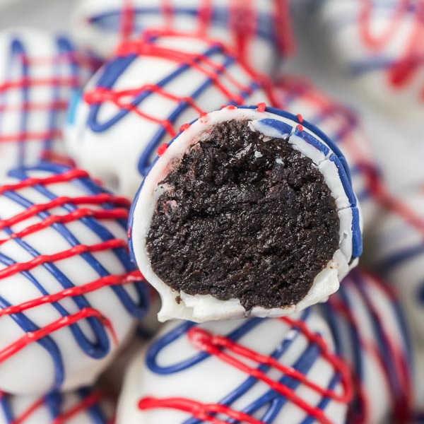 patriotic oreo truffles cut in half