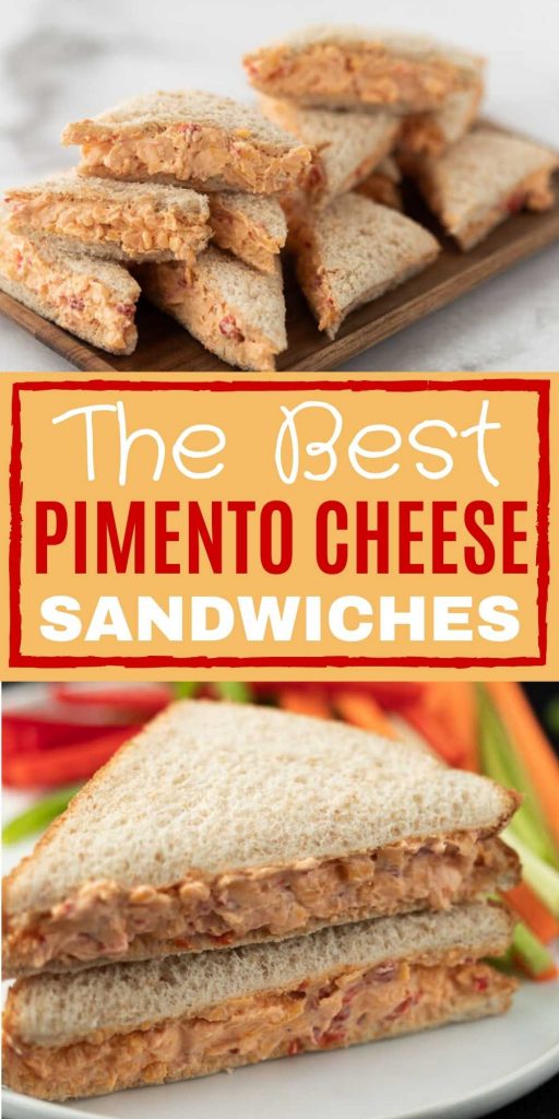 Learn how to make pimento cheese sandwiches for your next party.  These tea sandwiches are one of my favorite appetizers! These pimento cheese finger sandwiches are a party favorite and are perfect to feed a crowd.  This is one of the best appetizer recipes! #eatingonadime #appetizerrecipes 
