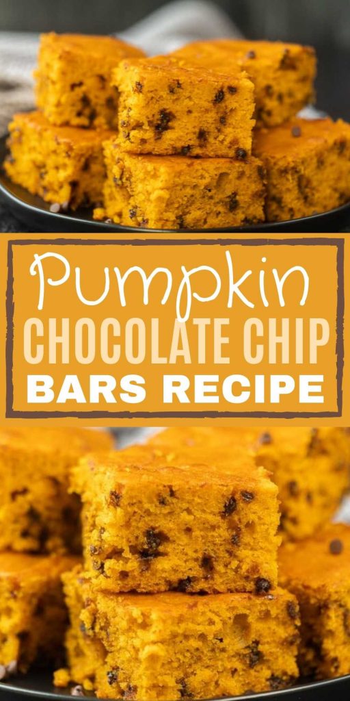 This easy Pumpkin Chocolate Chip Bars Recipe will be a hit! The chocolate chips take the basic pumpkin bar to the next level! You’ll love these easy to make and delicious chocolate chip pumpkin bars. #eatingonadime #pumpkinrecipes #dessertbars #easydesserts ?
