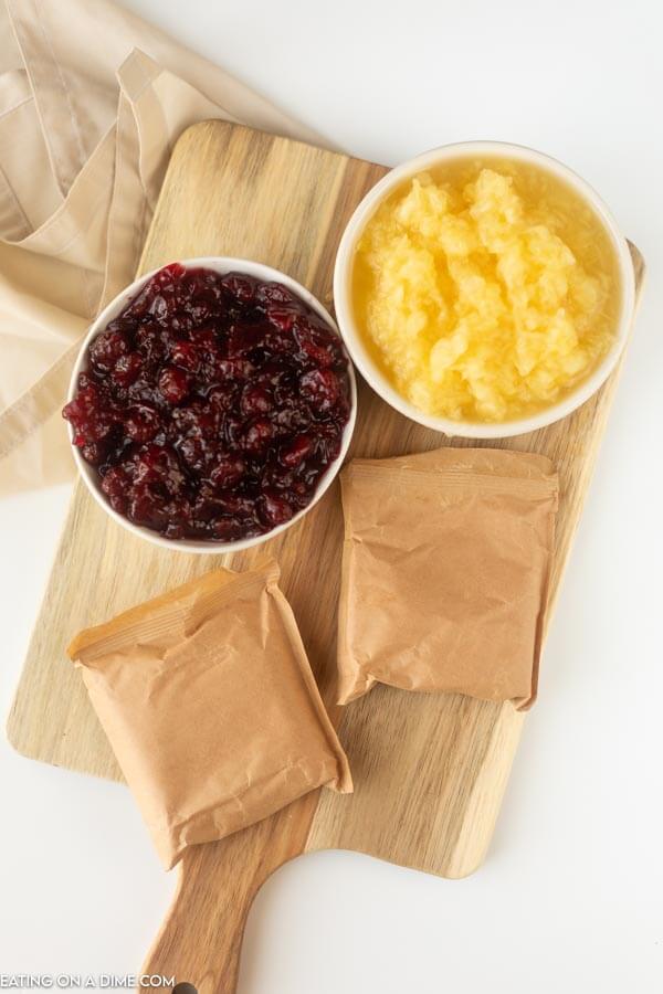ingredients for recipe: jello, crushed pineapple and whole cranberry sauce.