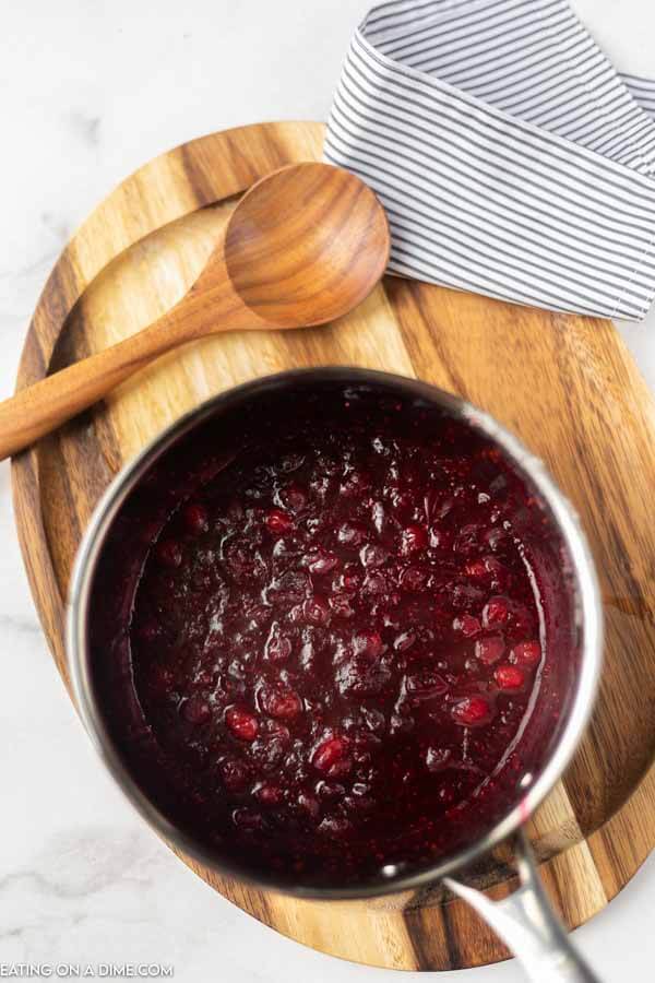 Sauce pan with cranberry sauce in it. 