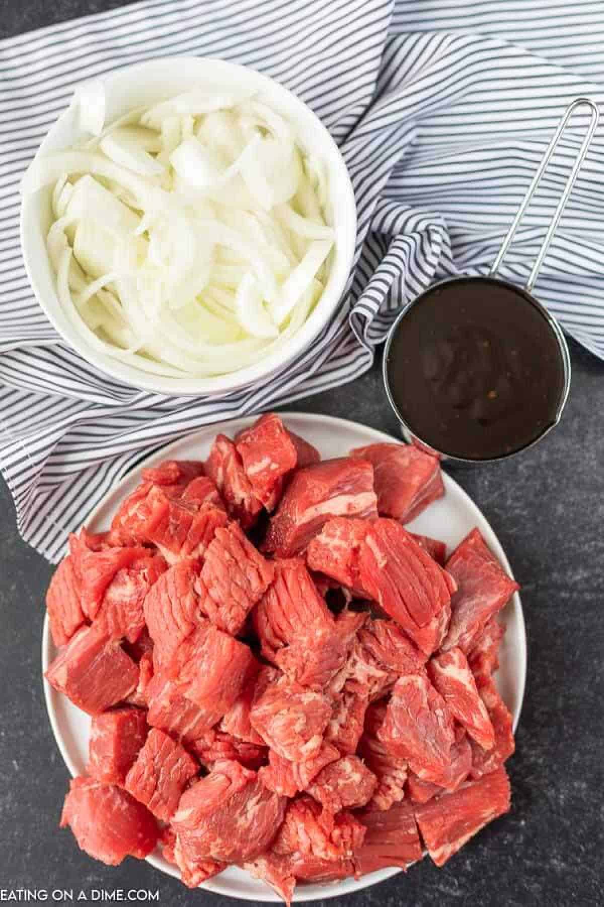 Ingredients to make teriyaki beef.