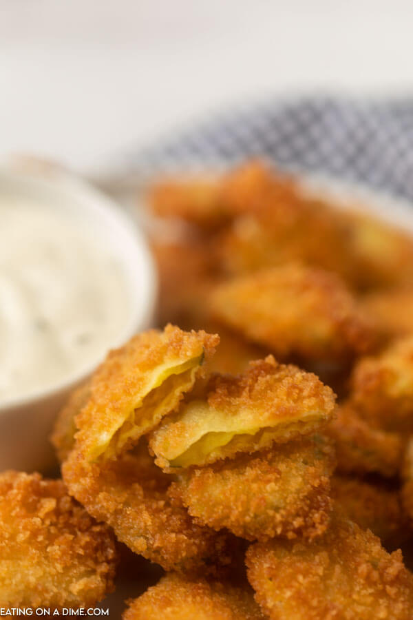fried pickles on platter with ranch