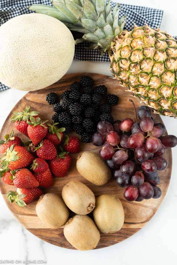 Ingredients needed to make fruit kabobs 