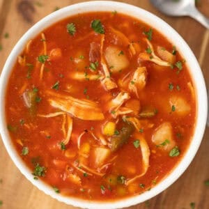Chicken vegetable soup in a bowl.