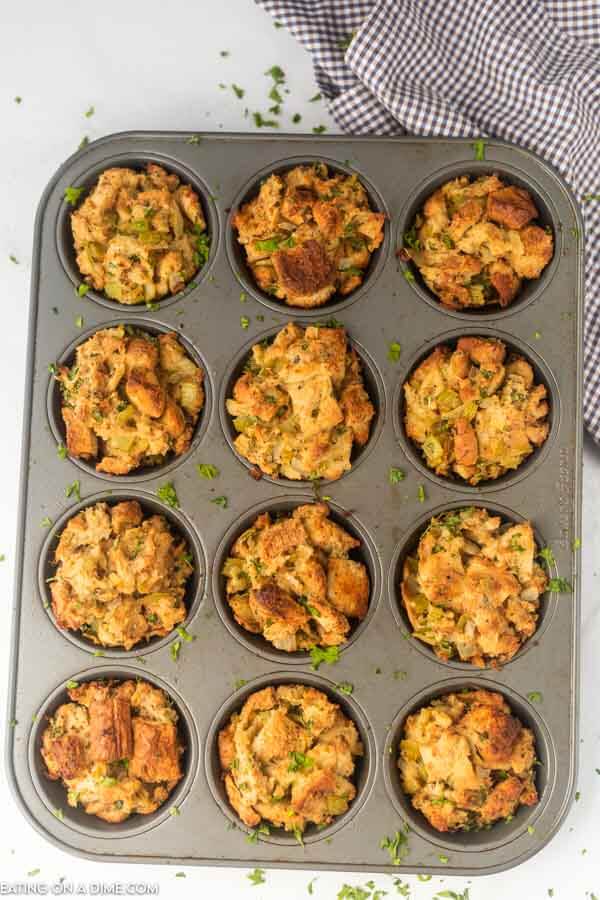 Baked stuffing muffins in the muffin tin