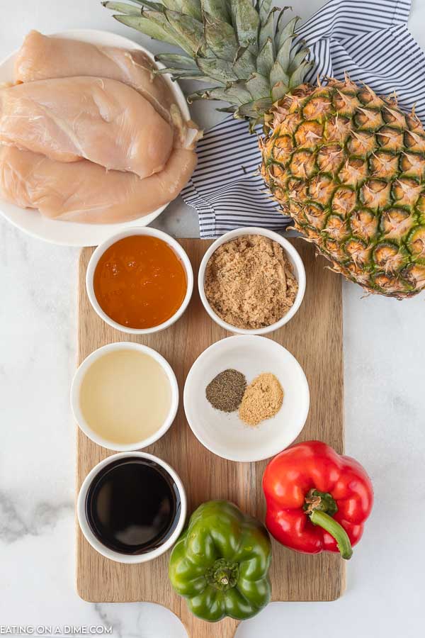 ingredients- chicken- pineapple, seasoning, vegetables