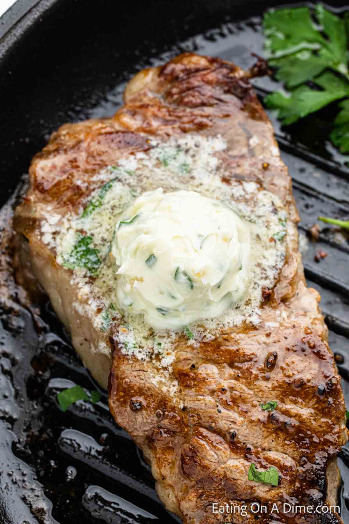 Garlic butter topped on a steak
